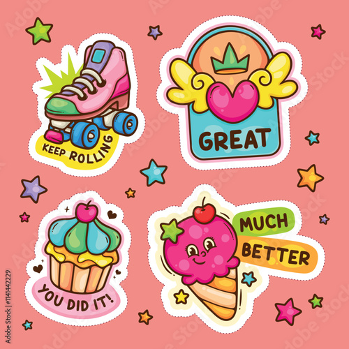 Sticker Text Balloon Hand Drawn Doodle Element Vector Collection 