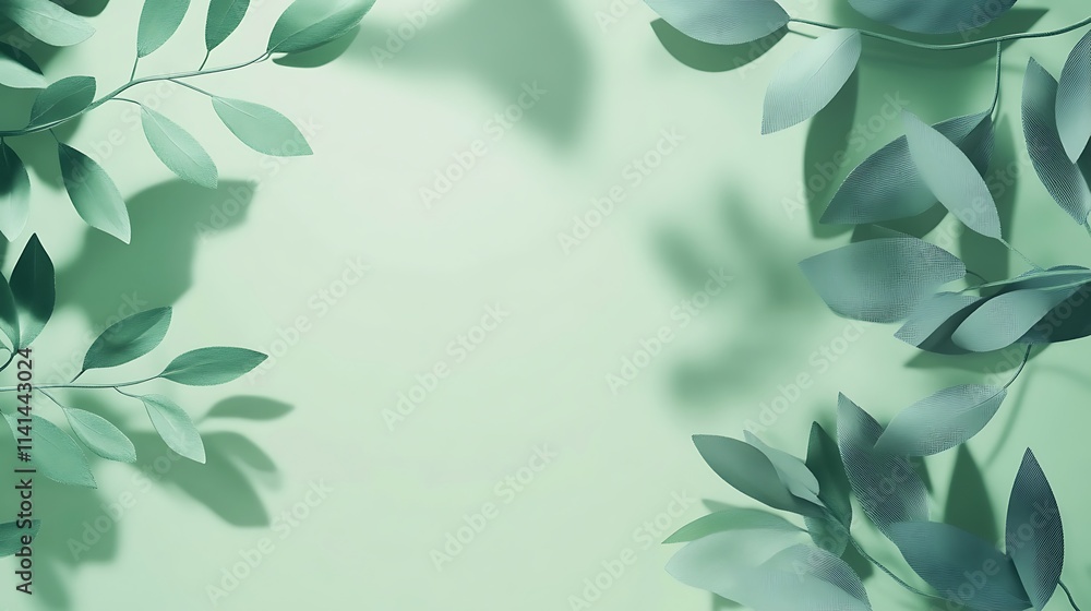 Serene Papercut Leaves on Pastel Green Background: A Springtime Botanical Design. AI Generated Serene Papercut Leaves on Pastel Green Background: A Springtime Botanical Design. AI Generated