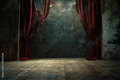 Theater Stage Vintage Red Curtain Abandoned Setting