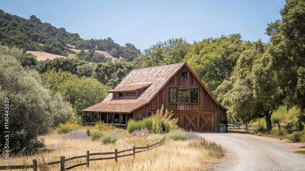 Rustic wooden barn in a sunny rural landscape. Rustic wooden barn in a sunny rural landscape.