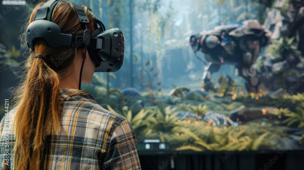 Obraz premium Gaming Innovation: Pushing game design forward with VR, AR, and AI to deliver rich, interactive experiences that immerse players in dynamic and engaging virtual environments.
