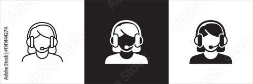 Customer service and support operator icon set. Online assistant administrator icon. Help center and information hot line staff or agent icons. Technical support contact. Vector stock illustration.