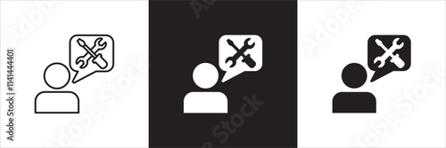 Customer service and support operator icon set. Online assistant administrator icon. Help center and information hot line staff or agent icons. Technical support contact. Vector stock illustration.
