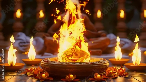 Fire Rituals A 3D Vedic yajna ceremony photo