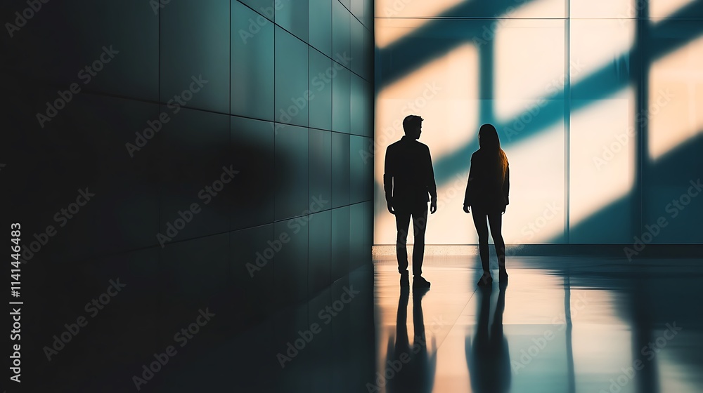 Silhouetted figures calmly standing in harshly lit wide shot photo.. AI Generated Silhouetted figures calmly standing in harshly lit wide shot photo.. AI Generated