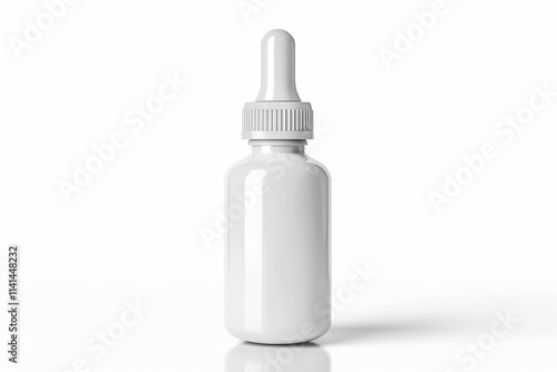 White dropper bottle mockup on white background.