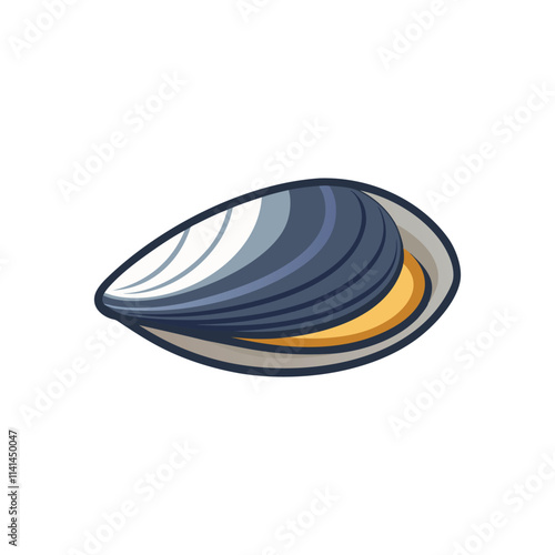 mussel shell isolated flat vector illustration on white background.