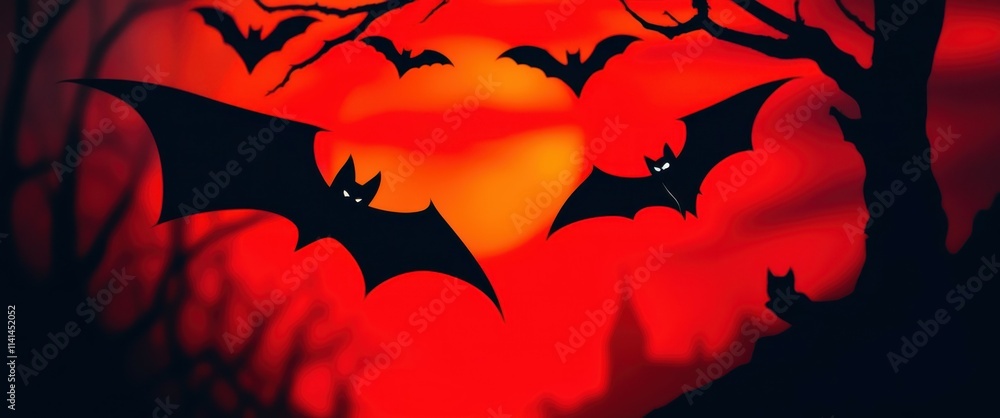 Photograph of a red full moon with a silhouette of a tree branch and bats, dark and moody atmosphere Photograph of a red full moon with a silhouette of a tree branch and bats, dark and moody atmosphere