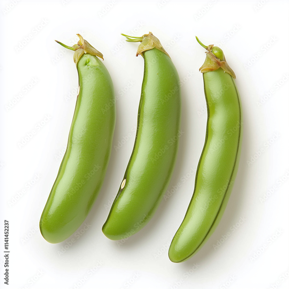 Broad bean close-up, isolated on a white background.
Broad bean close-up, isolated on a white background.