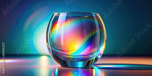 Glass object with dispersion and iridescent effects, realistic light splitting in a luxury and modern background, luxury photo