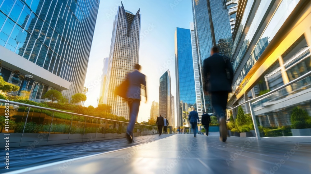 Fototapeta premium Urban Business District with Modern Green Buildings