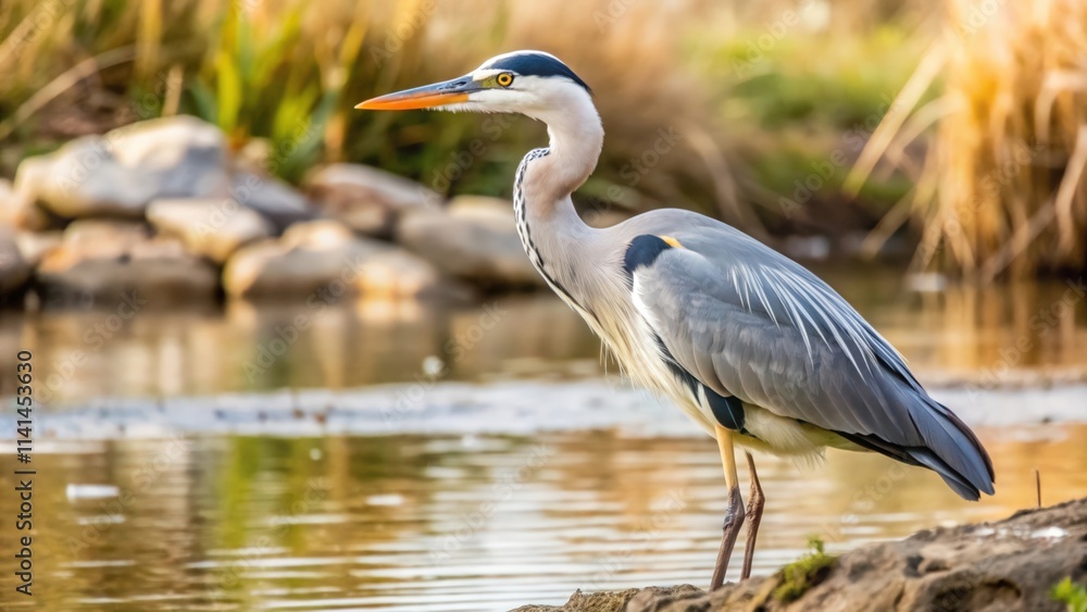 Grey Heron Standing by a Water's Edge Grey Heron Standing by a Water's Edge