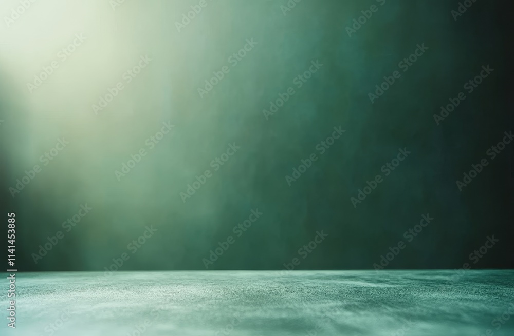 Dark green moody background with light beam and empty surface. Dark green moody background with light beam and empty surface.