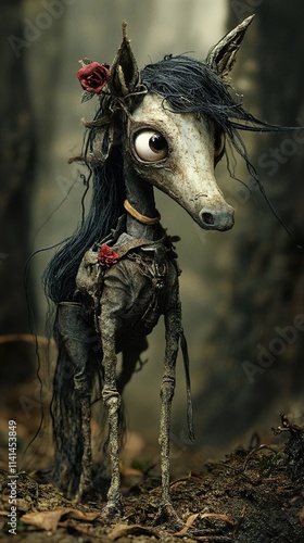 Dark Horse in Forest: Gothic Fantasy Art photo