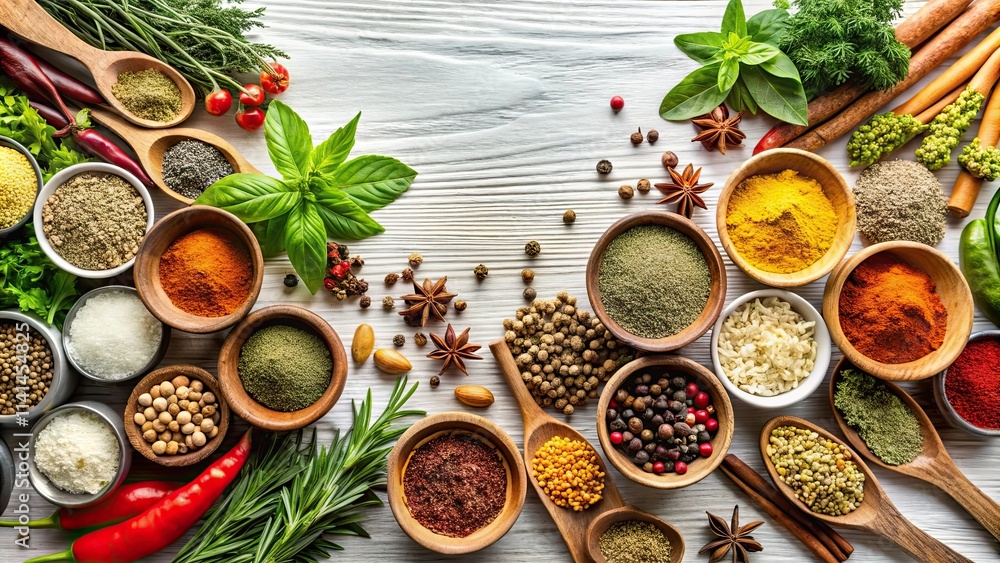 Adaptogen healthy food. Herb and spice collection on light background, Adaptogens, healthy, food, herbs, spices Adaptogen healthy food. Herb and spice collection on light background, Adaptogens, healthy, food, herbs, spices