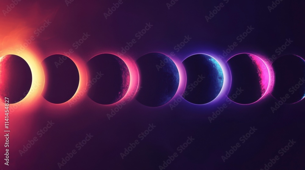 Neon Eclipse Phases Cosmic Background - Abstract Space Art Neon Eclipse Phases Cosmic Background - Abstract Space Art