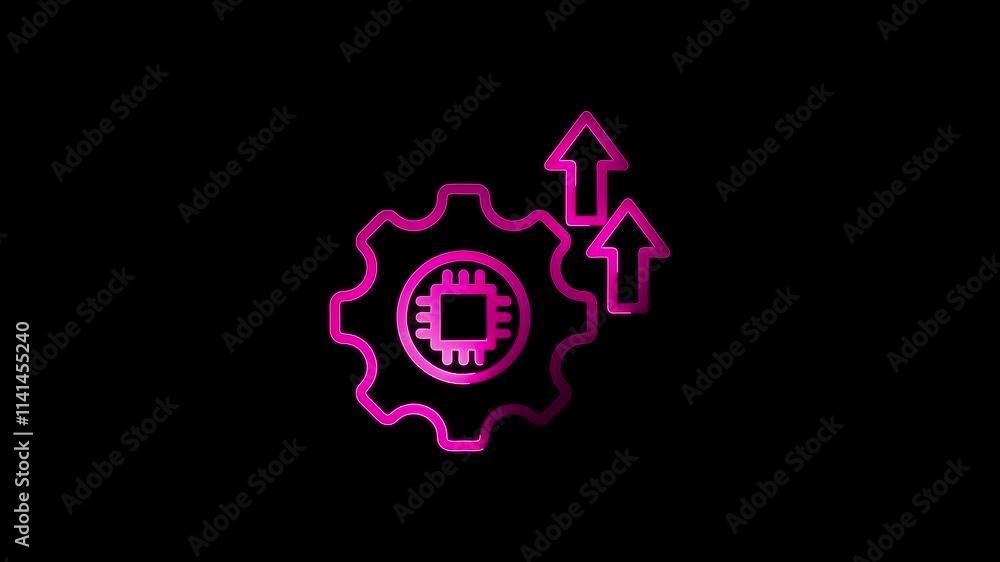 Setting icon animation by pink color neon on black background. Setting icon animation by pink color neon on black background.