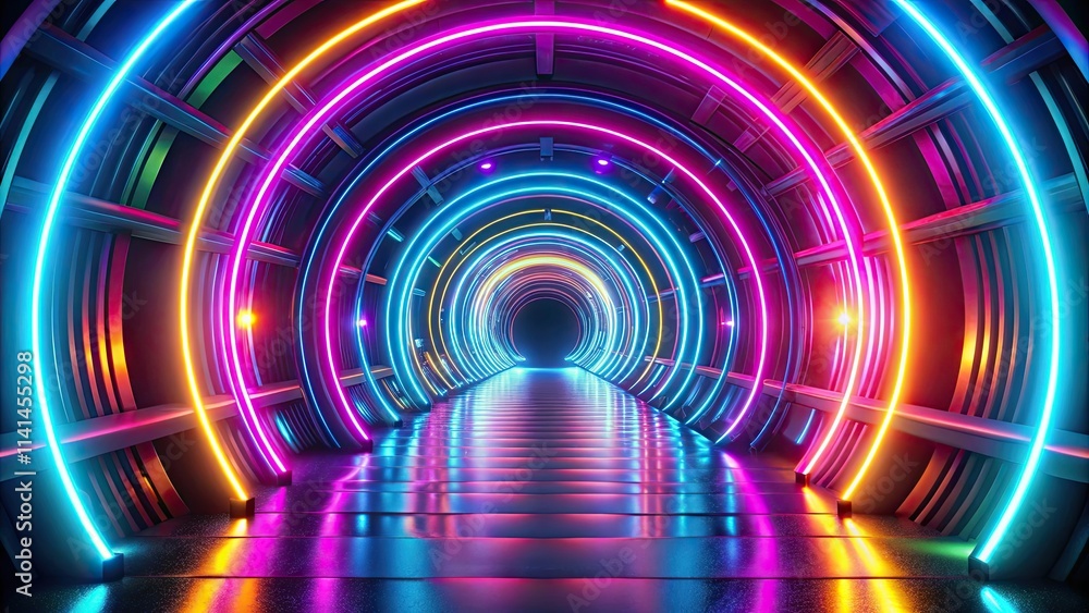 Colorful neon tunnel with circular light patterns, neon, tunnel, circular, colorful, lights, vibrant, abstract, futuristic Colorful neon tunnel with circular light patterns, neon, tunnel, circular, colorful, lights, vibrant, abstract, futuristic