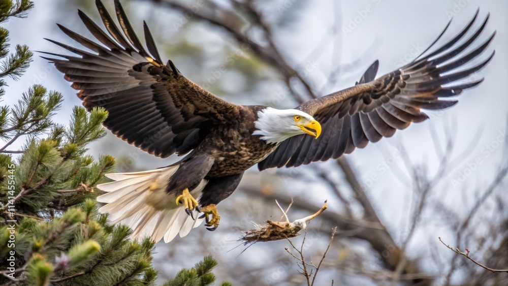 Obraz premium Bald Eagle in Flight with Prey in Talons