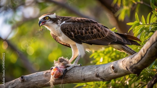 Osprey Perched on Branch with Prey