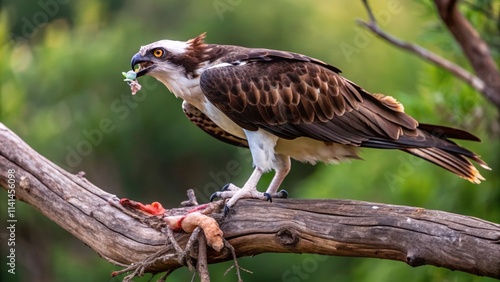 Osprey Perched on a Branch with Prey in Its Talons