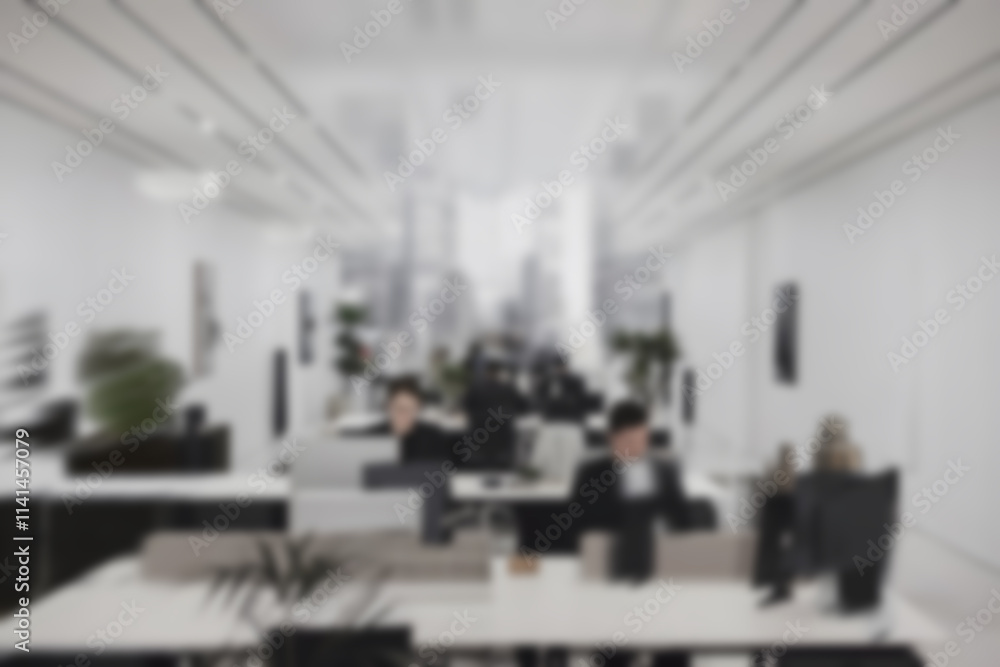 abstract minimalist modern office interior blurred with people working in the background abstract minimalist modern office interior blurred with people working in the background