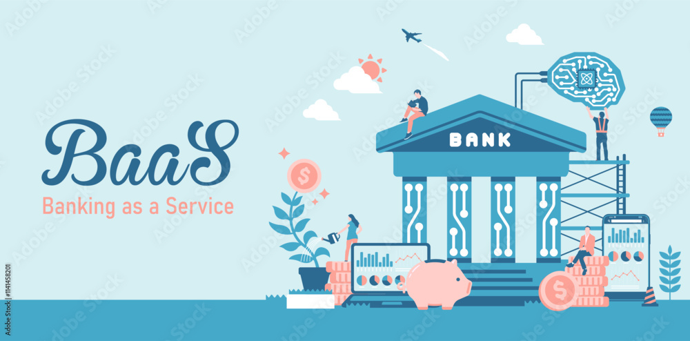 Fototapeta premium BaaS ( Banking as a Service ) vector banner illustration
