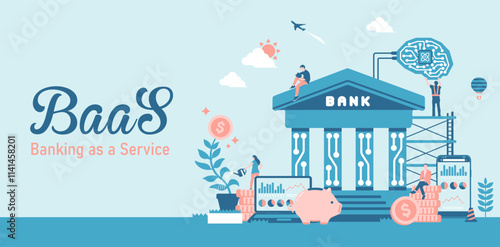 BaaS ( Banking as a Service ) vector banner illustration