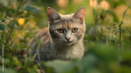 Wallpaper Mural Calico Kitten Hiding in Summer Grass. AI Generated Torontodigital.ca