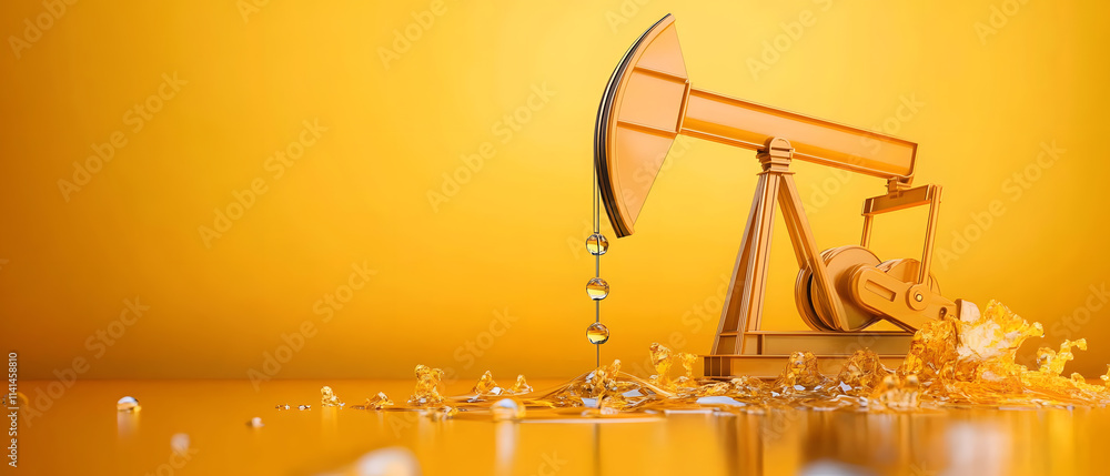 Obraz premium Oil extraction process industrial setting digital illustration bright yellow background close-up view energy resources concept