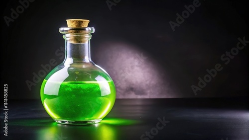 Glass Bottle Filled with Green Liquid and a Cork Stopper