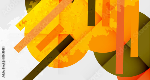 Squares, circles and triangles and grainy noisy texture. Vector Illustration For Wallpaper, Banner, Background, Card, Book Illustration, landing page