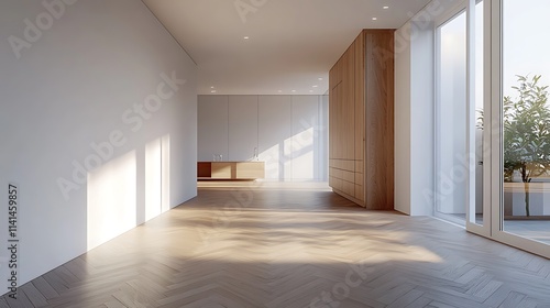 Wallpaper Mural Modern bedroom interior with a white wall and wooden floor Torontodigital.ca