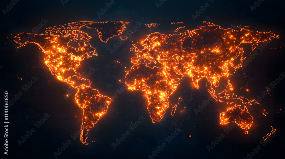 Global heat map visualization world data representation digital environment aerial view climate change awareness Global heat map visualization world data representation digital environment aerial view climate change awareness