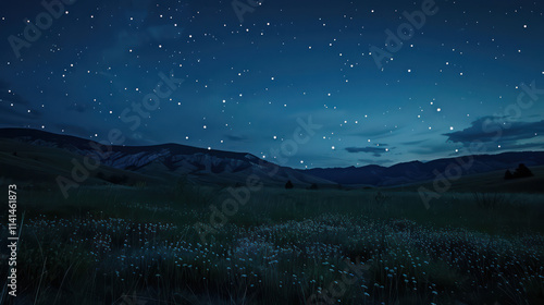A serene night sky filled with stars over tranquil landscape