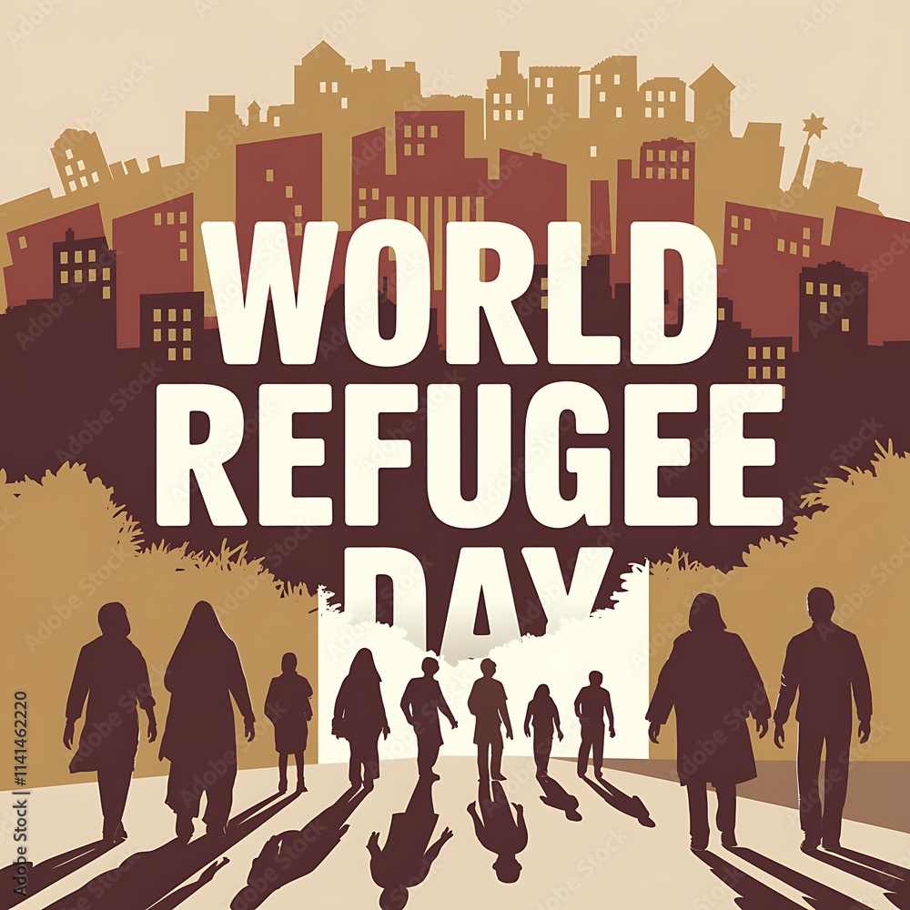 Obraz premium World Refugee Day Cityscape Silhouette Refugees Hope