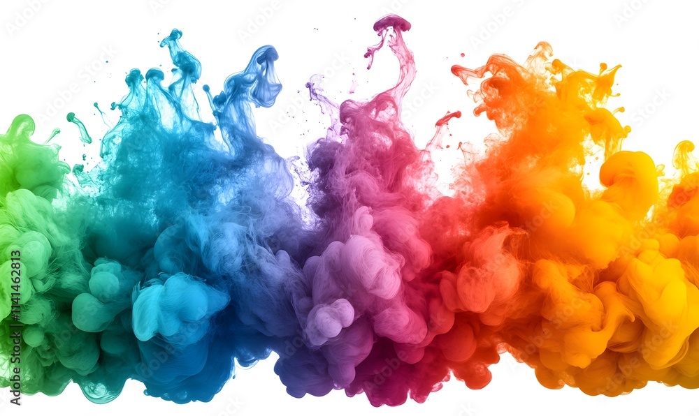 Fototapeta premium Vibrant colorful ink swirling on a white background.
