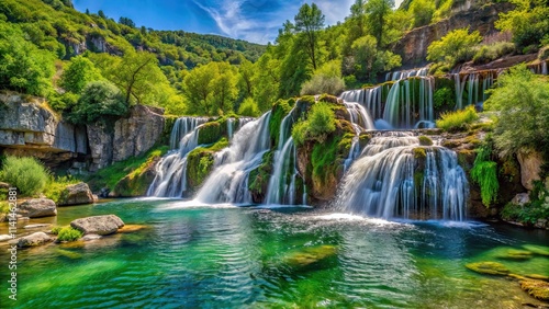 Beautiful cascading waterfall on the Vis river in the Cevennes mountains, cascade, Vis river, Cevennes, mountains, nature