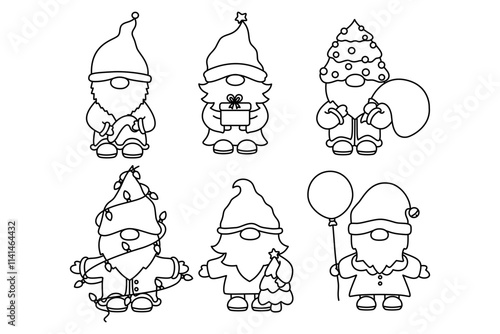 winter christmas gnomes doodle outline