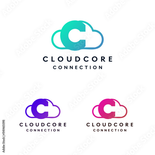 Cloud Core Connection a C inside a cloud logo design. Suitable for tech companies logo designs. Simplistic and modern graphic element. EPS Layered Vector File