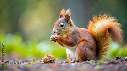 Eurasian red squirrel enjoying a hazelnut snack on the ground, squirrel, Eurasian red squirrel, hazelnut, eating, wildlife