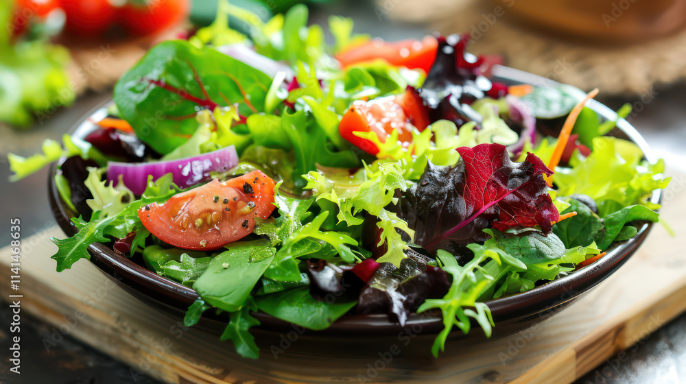Fresh salad with vibrant greens and colorful vegetables Fresh salad with vibrant greens and colorful vegetables