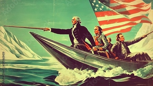 vibrant modern art of george washington crossing the delaware - perfect for sports room decor and patriotic wall art!