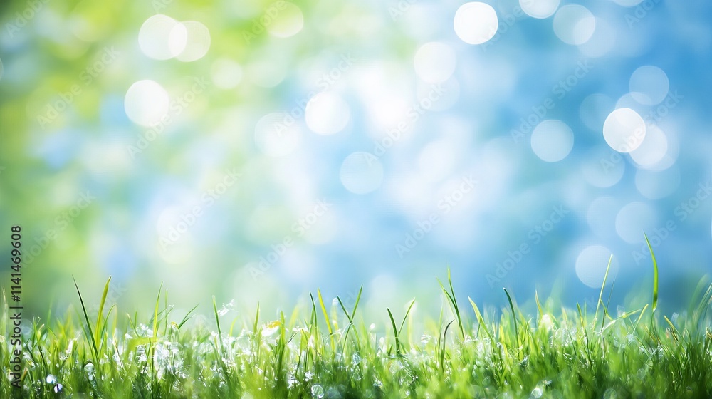 Obraz premium World environment day celebration with green grass and blue sky bokeh background