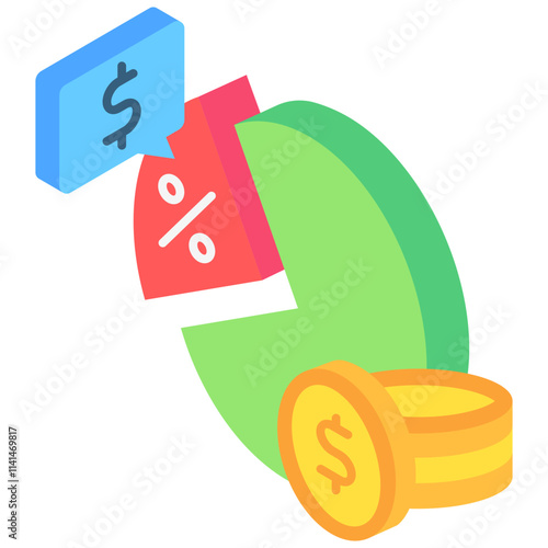 Dividends isometric 3D color icon. use for modern concept, print, UI, UX kit, web and app development. Vector EPS 10, related to education, business, finance.