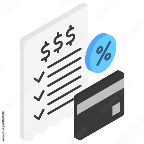 Fees isometric 3D color icon. use for modern concept, print, UI, UX kit, web and app development. Vector EPS 10, related to education, business, finance.