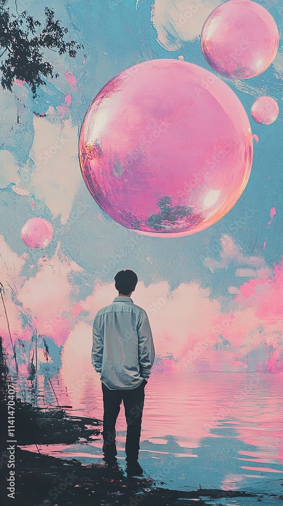 Surreal Seascape: A Man Contemplates Life's Mysteries Surreal Seascape: A Man Contemplates Life's Mysteries