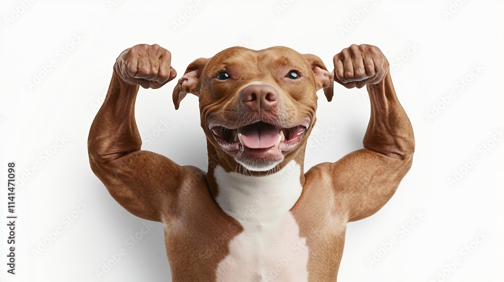 Muscular and Powerful Dog Fiercely Flexing Its Arms in a Fighting Pose,Symbolizing Extraordinary Canine Strength,Fitness,and Determination. Muscular and Powerful Dog Fiercely Flexing Its Arms in a Fighting Pose,Symbolizing Extraordinary Canine Strength,Fitness,and Determination.