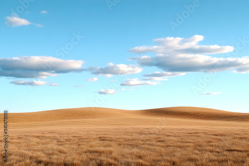 Stunning view of golden fields under a clear blue sky with fluffy clouds.