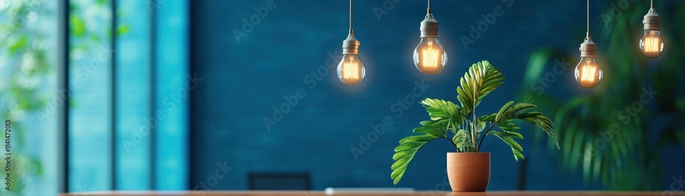 Obraz premium Tailored adjustable lighting enhances productivity and ambiance in a modern coworking space.